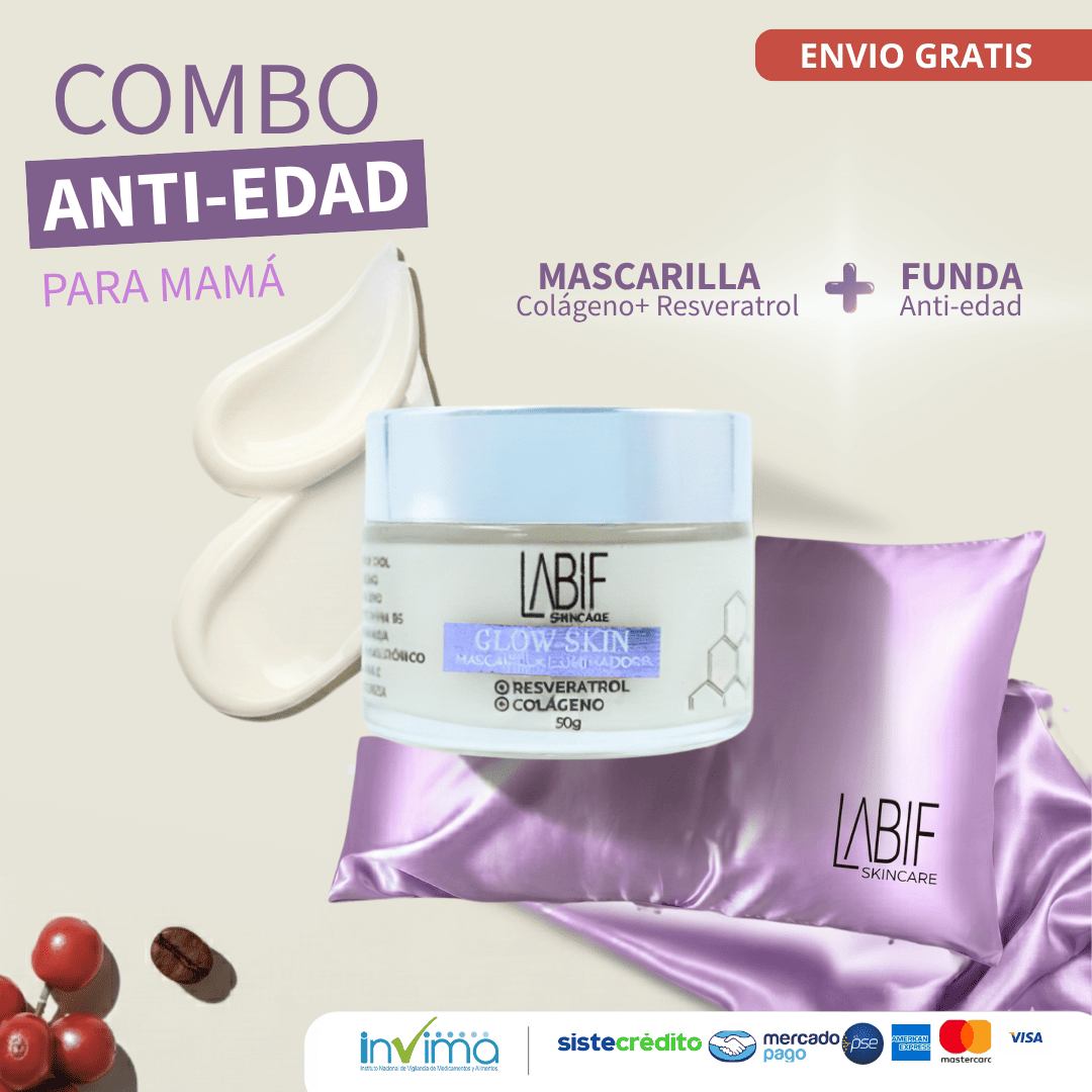 COMBO MADRE: FUNDA ANTI EDAD + MASCARILLA COLÁGENO+ RESVERATROL