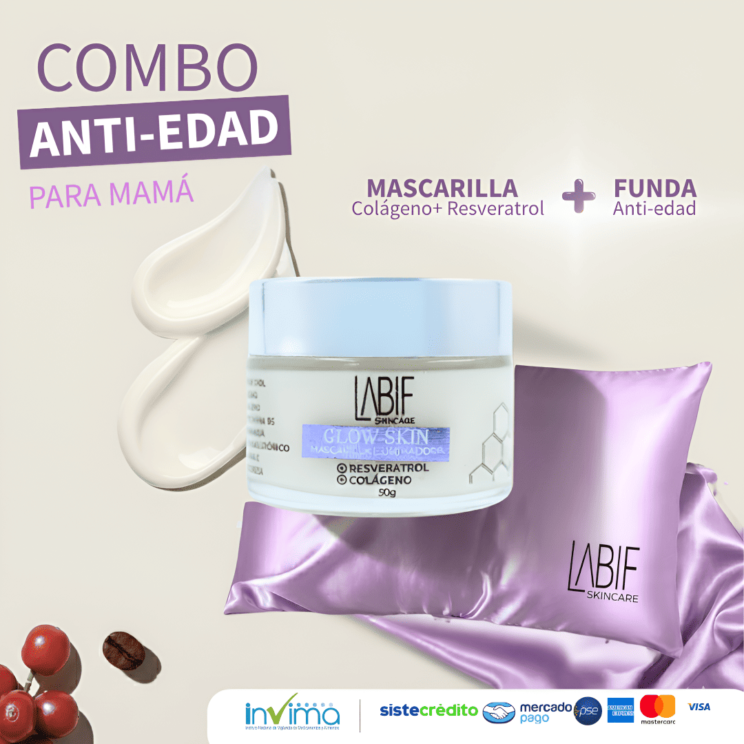 COMBO MADRE: FUNDA ANTI EDAD + MASCARILLA COLÁGENO+ RESVERATROL